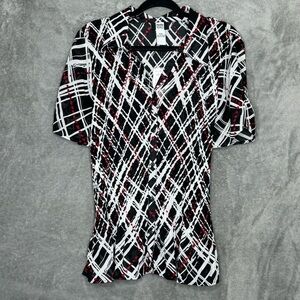 Studio 1940 18 20 1X Shirt Top Black Striped Short Sleeve V Neck Button Up Women